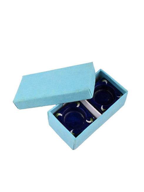 Blue Pottery Candle Holder Set Of 2pcs.